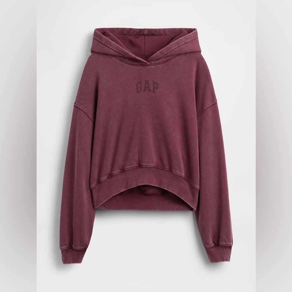 Gap Crop Logo VintageSoft Hoodie, Tuscan red wash, XS Petite